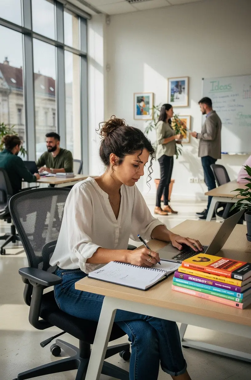 Személyes pénzügyi alapokról szóló blog elolvasása egy laptop előtt ülő emberrel.